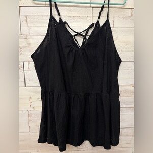 Maurices black tank top eyelet sleeveless blouse peplum XXL
